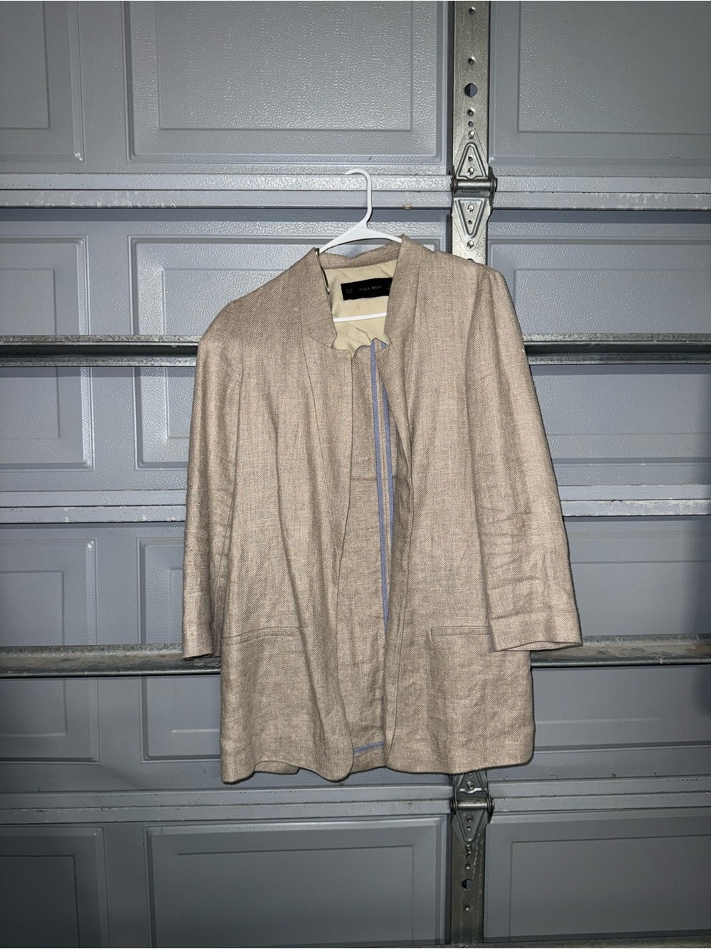 Zara Beige Open-Front Linen-Blend Jacket